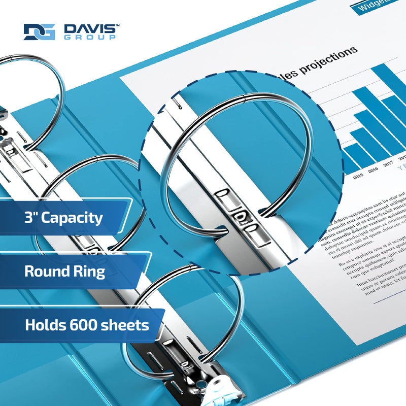Davis Group Premium Economy 6-Pack 3-Ring Binders for School or Office, Round-Ring Binders, 3 Inch, Turquoise - Image 2